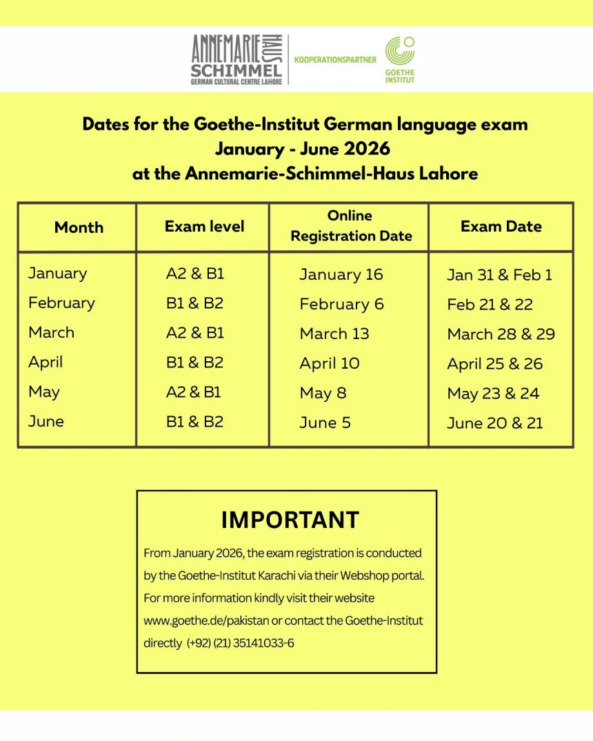 Dates for the Goethe-Institut German Language exam