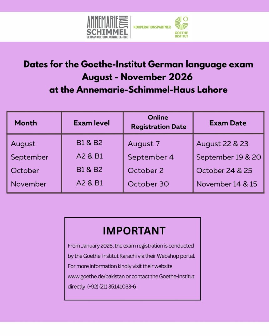 Dates for the Goethe-Institut German Language exam Dates for the Goethe-Institut German Language exam