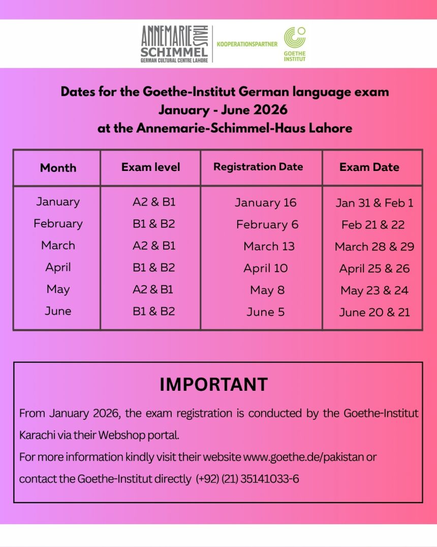 Dates for the Goethe-Institut German Language exam