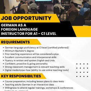 Job Opportunity: German Language Instructor (A1 – C1 Level) Job Opportunity: German Language Instructor (A1 – C1 Level)