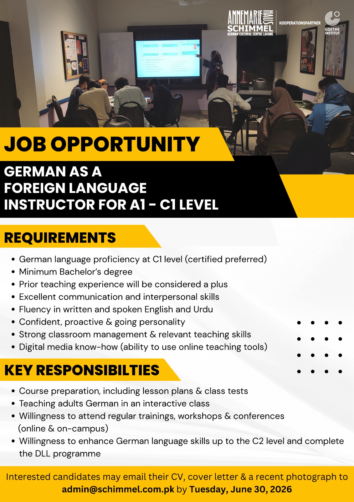 German Language Instructor Job Opportunity Poster