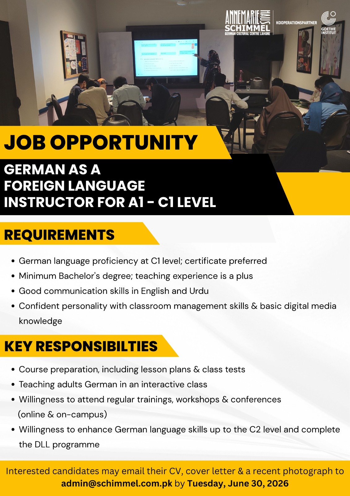 German Language Instructor Job Opportunity Poster