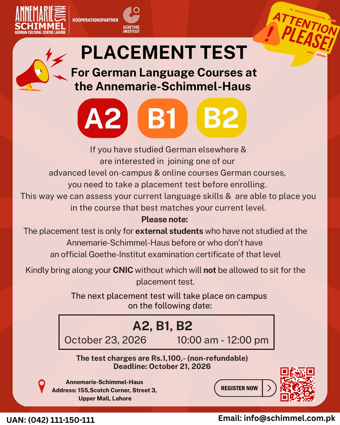 German Language Placement Test A2 B1 B2 - Annemarie-Schimmel-Haus Lahore